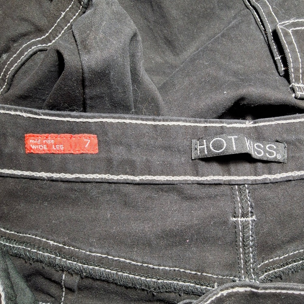 Vtg Hot Kiss Cargo Pants Jrs 7 Black Contrast Stitch Wide Leg Y2K Utility Grunge - Picture 6 of 8